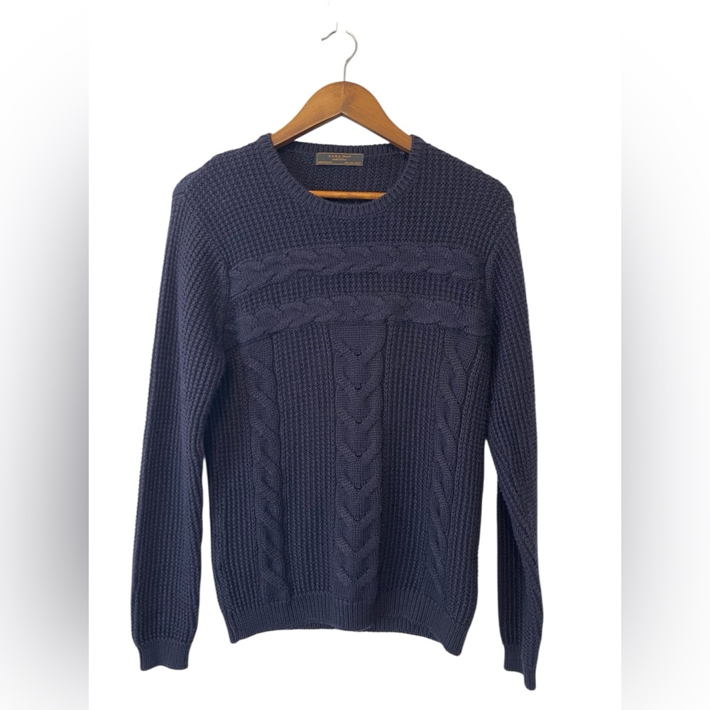 Zara Men’s Lambs Wool Blend Chunky Cable Fisherman Knit Sweater Size‎ L Nordic